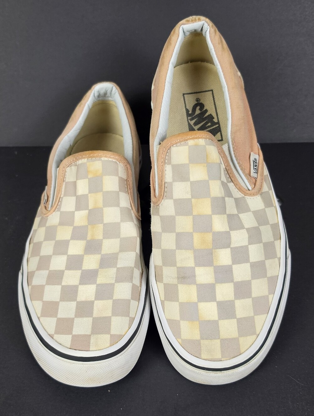 Vans Classic Slip-On Checkerboard Peach/Tan Canvas Sneakers – Men’s 6 / Women’s